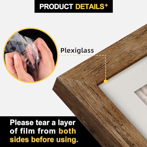 TOFOREVO 6x6 Picture Frames with 4x4 Mat Set of 2, Rustic Brown - color: Rustic Wood, size: 6x6