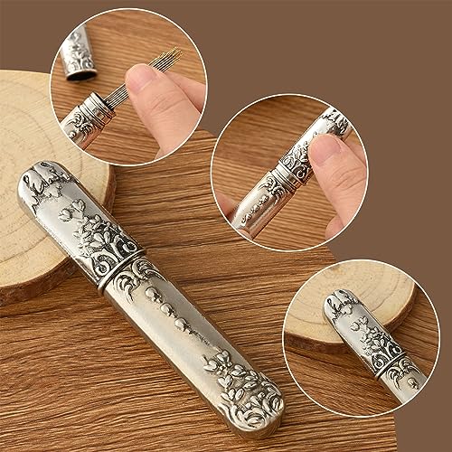 Needle Storage Vintage Sewing Needles Holder Portable Sewing Storage Case Embroidery Needle Storage Case Box for Hand Sewing Needle Storage Needle Case DIY Sewing Tools - color: Silver