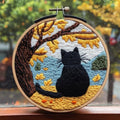 DIY Punch Needle Kit Modern Black Cat Embroidery with Hoop 20x20cm - color: 01-Cat6