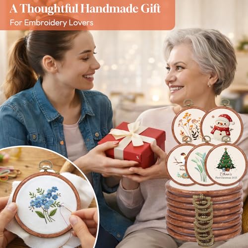 10 Pcs 4 Inch Mini Embroidery Hoops, Imitated Wood Round Frame Set for DIY Beginners, Cross Stitch Display, Handmade Gift for Christmas Home Decor - size: 4 inch