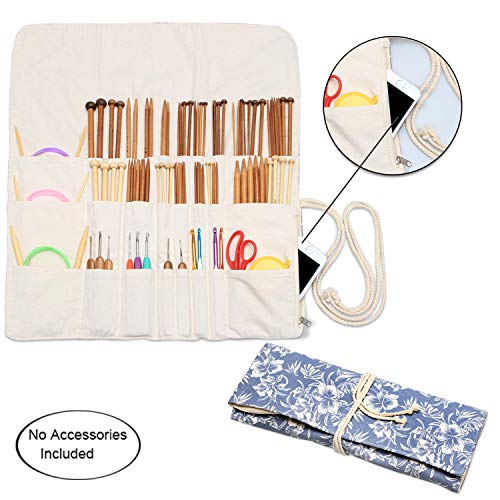 Teamoy Knitting Needle Case Organizer Holder Roll(up to 14"), Blue Flowers - color: Blue Flowers, size: 14 inches
