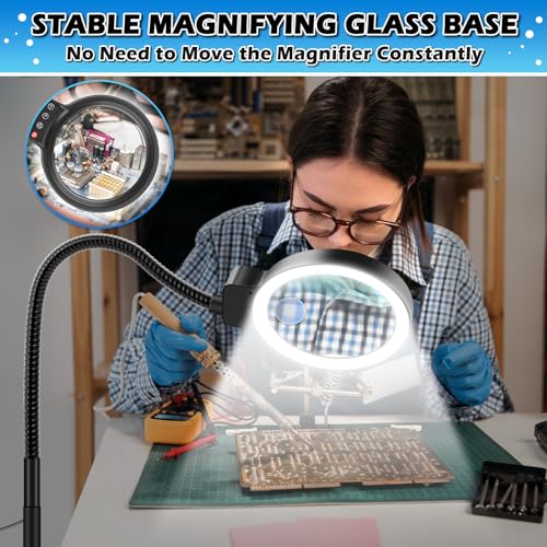 30X 10X Large Floor Magnifying Glass with Light and Stand - color: Black
