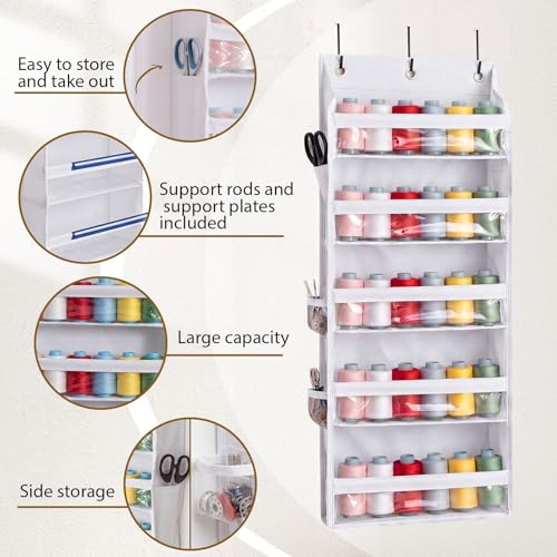 Tegeme 5-tier Hanging Thread Holder with PVC Window & Side Pocket,White - color: White