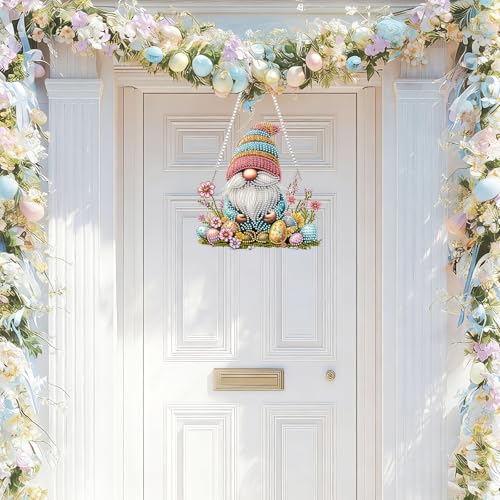 NAIMOER Easter Gnome Diamond Art Hanging Kits for Adults, 5D Special Shaped Rhinestone, DIY Acrylic Spring Diamond Art Painting Window Pendants Home Garden Wall Hanging Ornament Kits, Double Sided - color: Easter 05