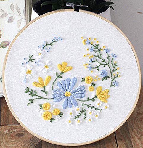 Embroidery Kit Squirrel Floral Design Flower Garden Awesocrafts Full Range of Embroidery Starter Kits for Beginners Adults DIY Handmade Easy Patterns (Blue) - color: Blue