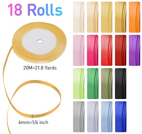 392 Yards Rainbow Satin Ribbon for Gift Wrapping, Double Face Ribbon Set - size: 1/4 inch