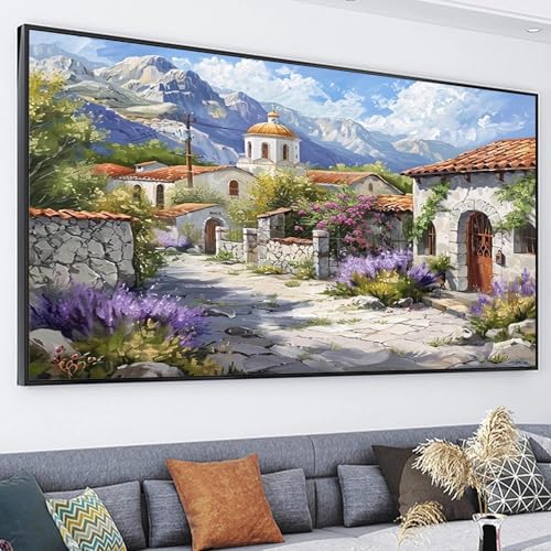 JATOK Diamond Painting Kit for Adults, Village, 27.5 x 15.7 in - color: Mustard