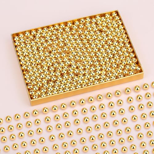 DUQGUHO 6mm Gold Beads for Jewelry Making Plastic Pearl Beads with Hole - color: Gold, size: 6mm