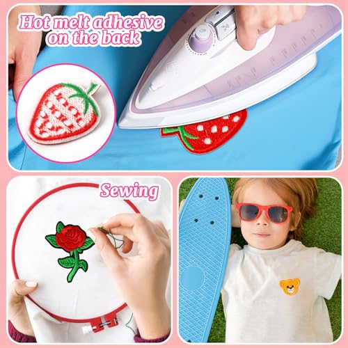 AUGSUN 36pcs Cartoon Embroidered Patches Random Assorted Styles Cute Theme Iron on Patches DIY Sew Applique Repair Patch Cute Preppy Sew on Patches for Backpacks Pants Clothes Jeans - style: Cartoon