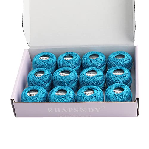 Rhapsody Pearl Cotton Thread Size 8 Crochet Thread Perle 12 Balls Set Hand Knitting, Embroidery, Sashiko, Cross-Stitch, Sewing, Needlepoint, DIY, Quilting (DK Electric Blue, Col. 431) - color: DK Electric Blue, Col. 431