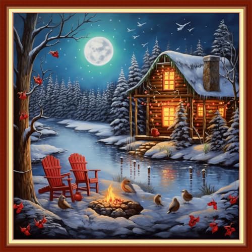 Findvoor Stamped Cross Stitch Kits for Beginners Full Range of Cross Stitching Embroidery Pattern for Adults, 11CT DIY Needlepoint Embroidery Starter Kits-Night View 17.7x17.7 inch - color: StampedKits 01