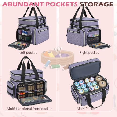 Lyhaxon Sewing Organizer Storage Bag, Double Layer Sewing Box Case - color: Purple