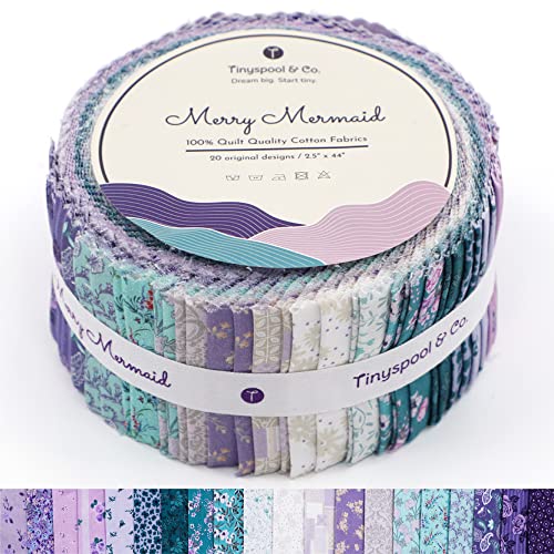Tinyspool & Co.'s Twirlie Roll 40 Precut Quilting Fabric Strips for Quilting Supplies, Crafting, and Sewing, Soft Cotton Strip for Blanket, Rug, Upholstery, Home Decor, and Purse Making, Merry Mermaid - color: Merry Mermaid