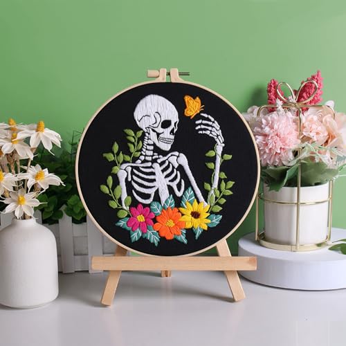 Louise Maelys 3 Set Halloween Skull Embroidery Kit for Beginners - color: skull flower