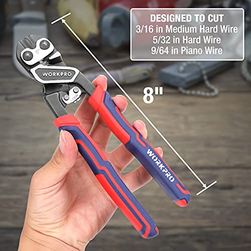 WORKPRO 8" Mini Bolt Cutter, Heavy Duty Wire Cutters with Security Lock