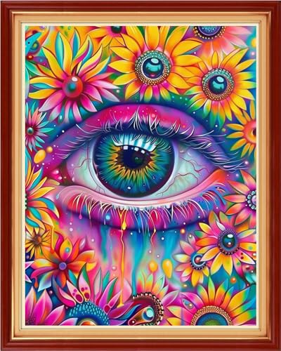 Redxing Stamped Cross Stitch Kits Full Range of Embroidery Starter Kits- Needlepoint Counted Cross Stitch Kits for Beginner Adults 11CT Printed Embroidery Kit-Colorful Flower Eyes 16x20 inchs - color: ArtsKit15
