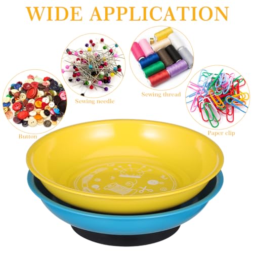 2Pcs Sewing Tool Magnetic Pin Storage Bowl Storage Tray - Magnetic Pin Holder for Sewing Supplies - Convenient Magnetic Needle Storage Holder - Blue+Yellow