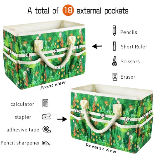 Craft Organizer Tote Bag with Multiple Pockets,Scrapbooking Art Storage - color: Tropical Botanicals