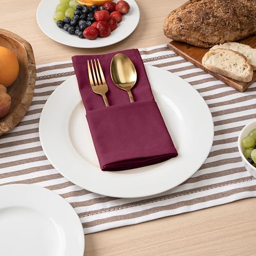 Blue Needles Solid Cloth Napkins 100% Cotton Set of 12-18 x 18 Inches - color: Burgundy, size: 18" x 18" (Set of 12)