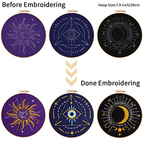 Louise Maelys 3 Set Tarot Embroidery Kit for Beginners Sun Moon Art - color: kit-3