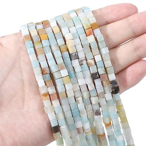 BEADIA Natural Amazonite Square Stone Beads 4x4mm 85pcs Cube Loose Semi Gemstone Beads for Jewelry Making Design - color: Amazonite