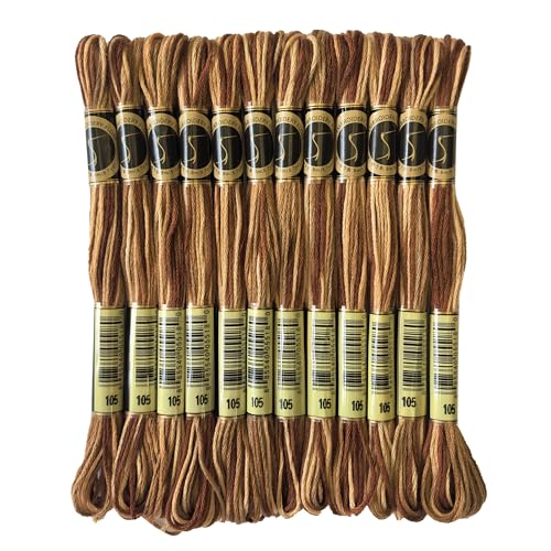 Magical Color Variegated Cross Stitch Thread Color Variations Embroidery Floss Pack, 8.7-Yard, Tan Brown, Pack of 12 Skeins