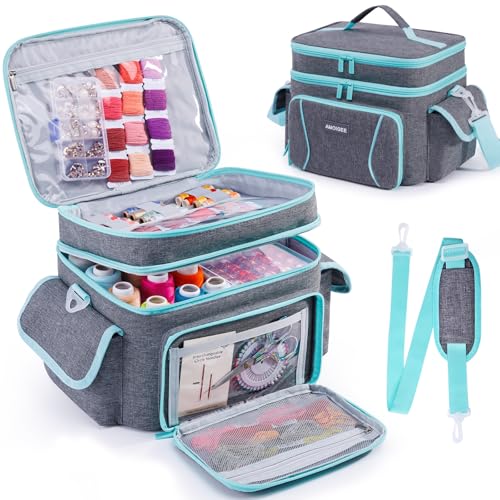 Double-Layer Sewing Storage Bag with Dividers for Sewing Supplies and Tools - color: Grey, size: M-10"