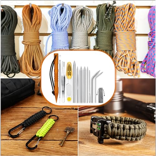 Ferraycle 12 Pcs Paracord FID Set Stainless Steel Knotter Tools Marlinspike Set Paracord Stitching Lacing Stitching Needles and Smoothing Tool Knotter Tools for Work Leather Weaving(Orange) - style: Orange