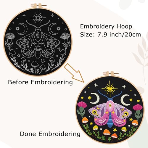 Nuberlic Embroidery Kit for Beginners, Moth Cross Stitch Kit - color: Moth
