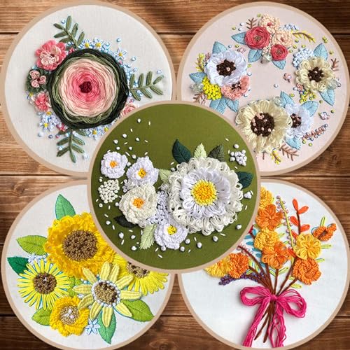 Allazone 2 Sets Embroidery Kit for Beginners, Stitch Practice Kits for Craft Lover Hand Stitch with Embroidery Fabric with Stamped Pattern, Starter Stitch Kits Suitable for Adults (Sunflower) - color: Sunflower