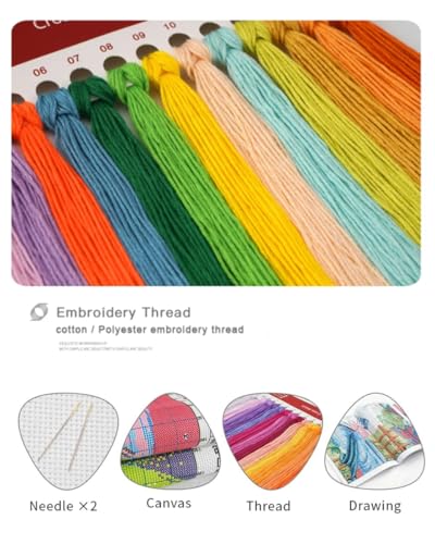 Redxing Counted Cross Stitch Kit for Beginners,Unprinted Needlepoint Kits for Beginners Cross Stitching Embroidery Kit 11CT Stitches kit-Flower vases 18x18 inch - color: KitsColor13