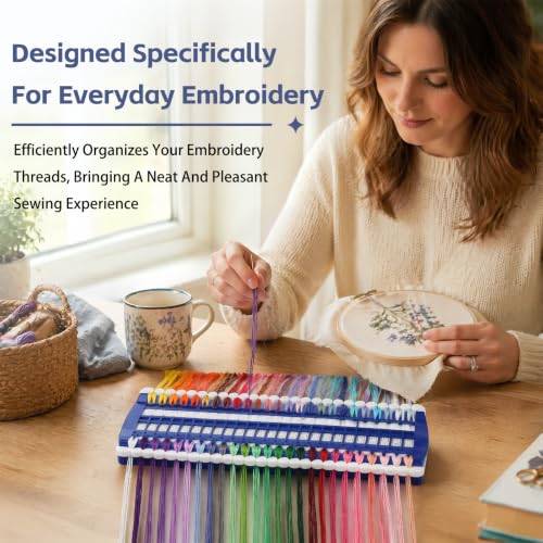 50 Position Embroidery Floss Organizer Thread Organizers with 15P Card - color: Blue