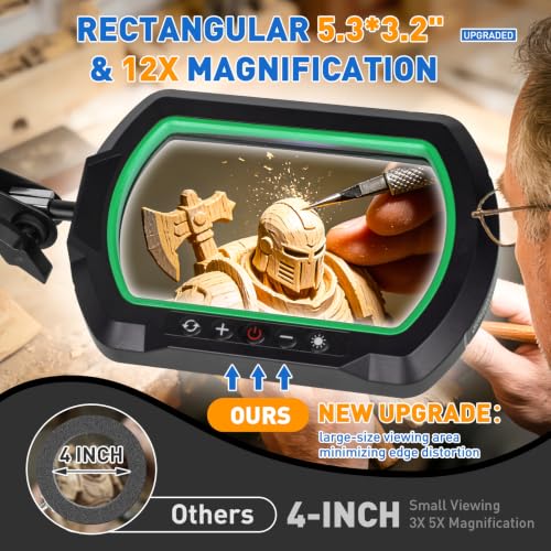 12X Square Magnifying Glass with Light and Stand, 2-in-1 Hands-Free - size: 12X