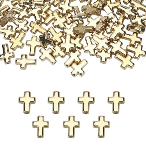 200PCS Cross Beads for Bracelets Cross Charms for Jewelry Making Gold Beads Charms Christian Crafts Small Crosses for Crafts Crosses for Jewelry Making(Alloy Gold) - color: Alloy-Gold