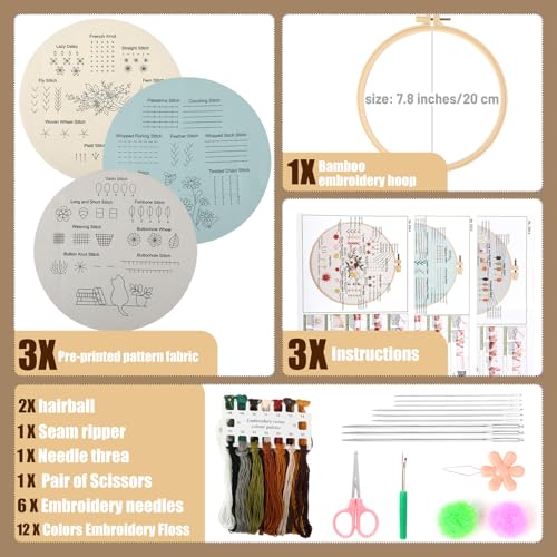 Beginner Embroidery Kit for Adults, Herb Garden Patterns with Video Guide - color: Botanical Garden