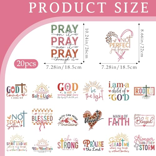 Dazoratix Christian Iron on Transfers - 20 Sheets Bible Verse DTF Ready to Press Religious Scripture Cross Heat Patches Stickers Vinyl Decal for T Shirts Clothing Clothes Pillow DIY Crafts Decorations - style: Christian