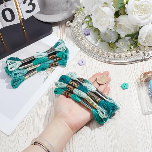 16 Skeins 140 Yard Green Embroidery Floss 6 Ply Gradient Color Embroidery Thread Polyester Cross-Stitch Threads Friendship Bracelets String for Hand Embroidery String Art DIY Creation - color: Green