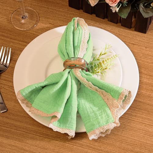Lace Cloth Napkins, Cotton Gauze, Set of 4, 20x20 Inch,Lettuce Green - color: Lettuce Green Gauze, size: 20" x 20" (Set of 4)