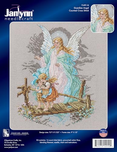 Janlynn Cross Stitch Kit, 8.125-Inch by 7-1/2-Inch, Guardian Angel,White