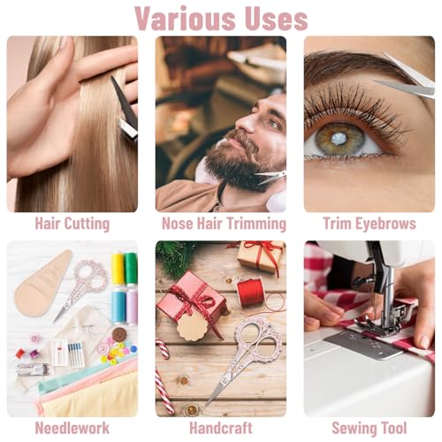 All Purpose Scissors With Sheath - Sharp for Sewing, Embroidery, Cuticle, Eyebrows, Manicure, Pedicure, Beauty Grooming - Office, Home, School, Crafts (Pink Gold) - color: Pink Gold