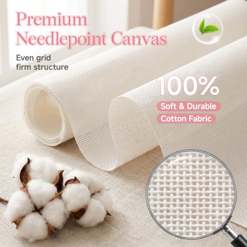 18 Mesh Needlepoint Canvas Kit - 80Pcs Beginner Needlepoint Kits for Adults, Includes 4 Pcs 18" x 12" Needlepoint Canvas,Threads, Markers, Tapes, Needles, Scissor, Protection Covers and Ripper