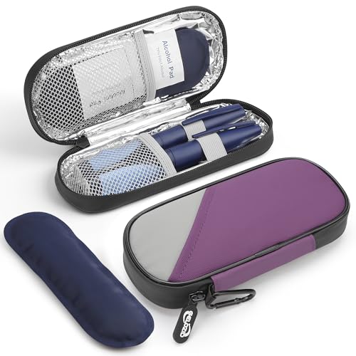 Gelozid Insulin Cooler Travel Case with 2 Reusable Ice Packs, Purple & Gray - color: Purple with Gray, size: Cooler Case