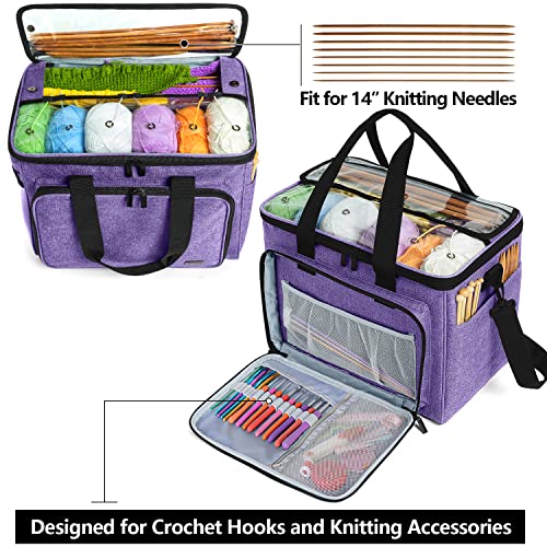 Teamoy Knitting Bag, Yarn Storage Organizer Crochet Bag Tote, Purple - color: Purple