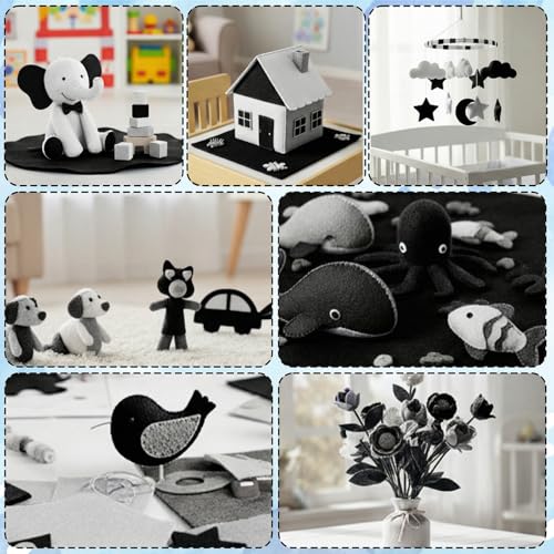 Ymapinc 10PCS Felt Fabric Sheets - 11.69 x 7.80 Inch Black & White - color: Black+white