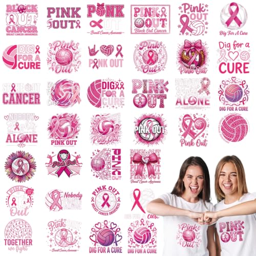 Tellingyou 36 Sheets Breast Cancer Awareness Iron on Transfers Pink Out Dtf - style: Pink out