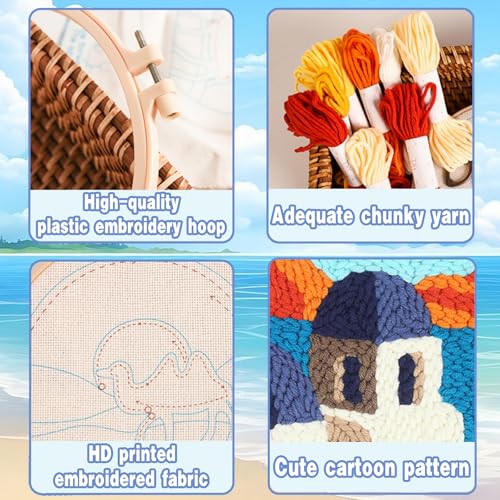 Castle Seaside Punch Needle Kit for Beginners, Crochet Kit for Adult, All-in-One DIY Craft Set with Pre-Printed Fabric, Embroidery Hoop, Threads, Tools, Ideal Craft Gift, Home Decor - color: SUN-CASTLE