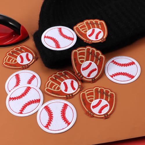 10Pcs Sports Iron On Patches, Baseball Glove Embroidered Patch, Iron On/Sew On Appliques Repair Patch for Clothes Jacket Hat Socks Jeans DIY Embroidery Patches - color: 10PCS Baseball Set