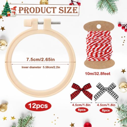 Beeveer 25Pcs Embroidery Hoops Christmas Craft, Red，Black,White, 2.2 Inch - color: Red, Black,White, size: 2.2 Inch