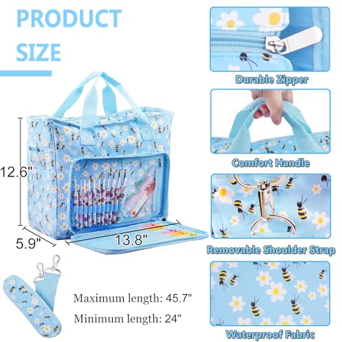 Knitting Bags and Totes Organizers Large Crochet Bag(Blue Bee) - color: Blue Bee