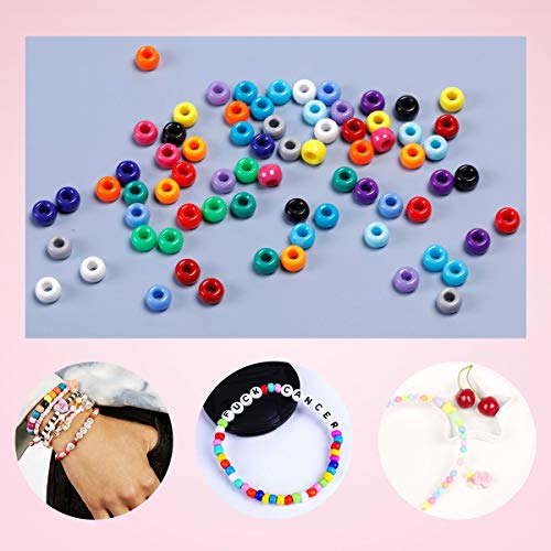 2600+pcs Pony Beads Kit 18 Color Rainbow Plastic Multicolor Pony Bead Bulk with Elastic String Hair Beads DIY Crafts Jewelry Making Kit for Bracelets Necklaces Key Chain - color: Solid Pony Beads